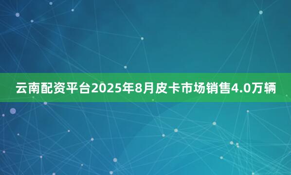 云南配资平台2025年8月皮卡市场销售4.0万辆
